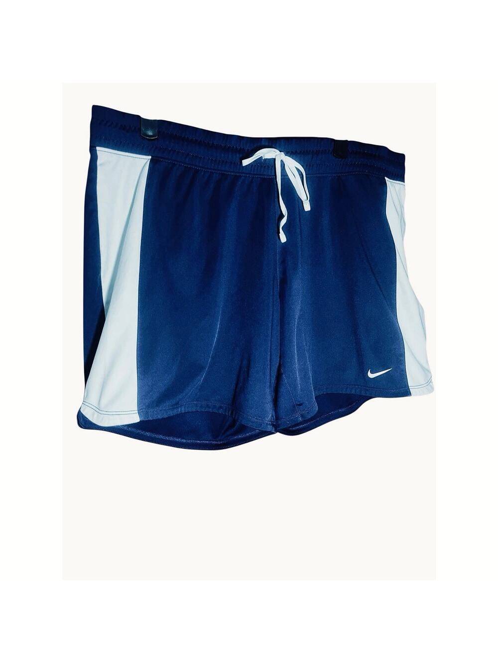 Nike Women's Dri-Fit Blue Shorts with White Stripe on Side Size Large